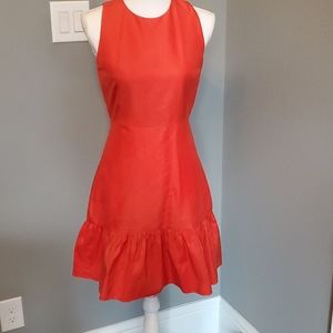 J.Crew bright red tailored dress with ruffle hem and bow back